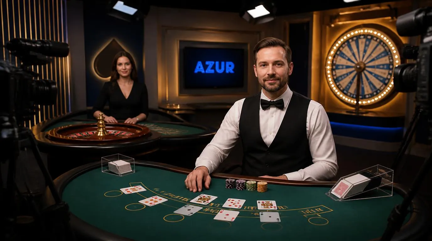 Professionelle Live Dealer an Blackjack- und Roulettetischen in einem beleuchteten Casino-Studio